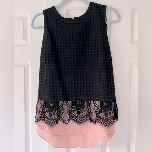 Anthro Waffle Tank with Layered Lace size L - Picture 2 of 3